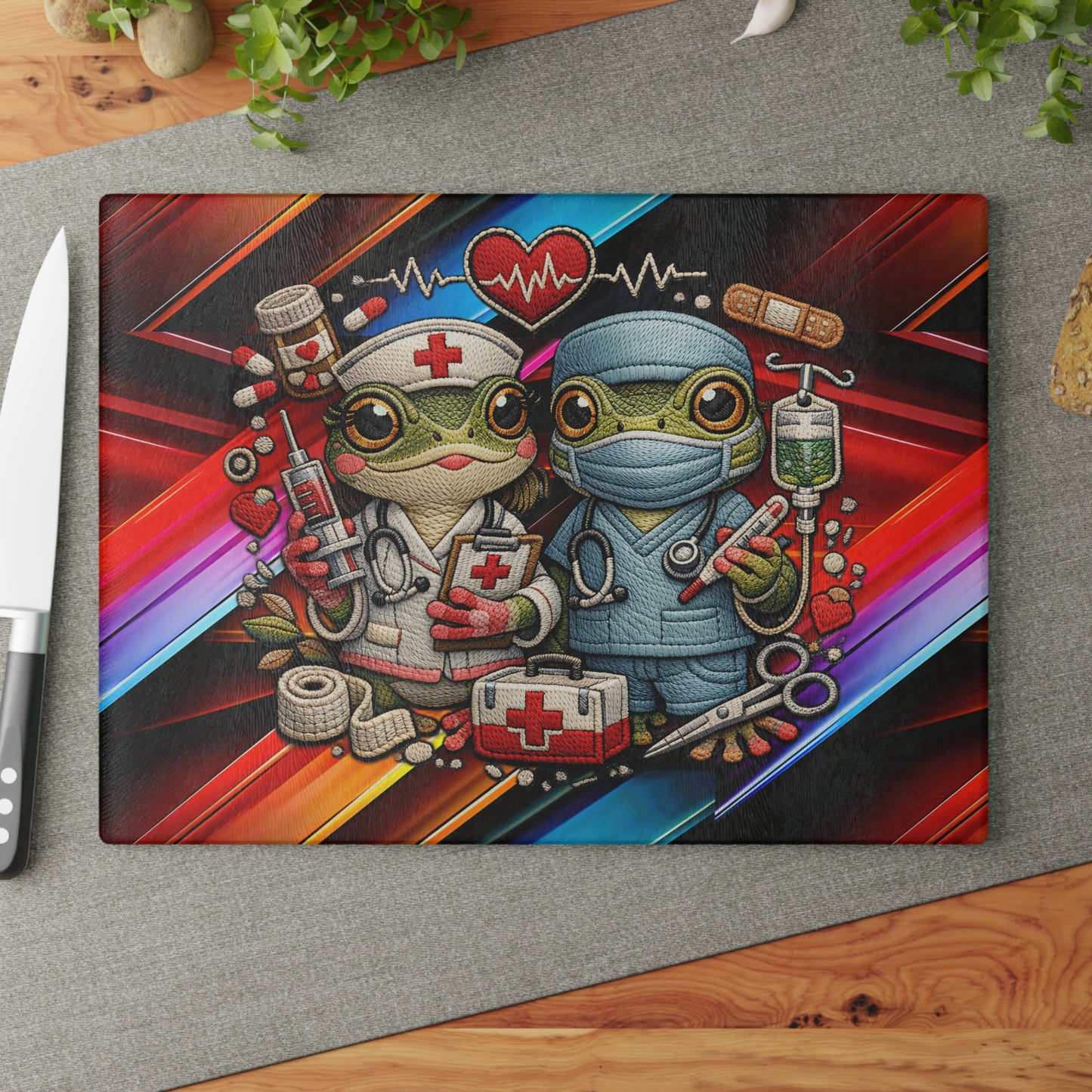 Nurse Frog Duo Glass Cutting Board