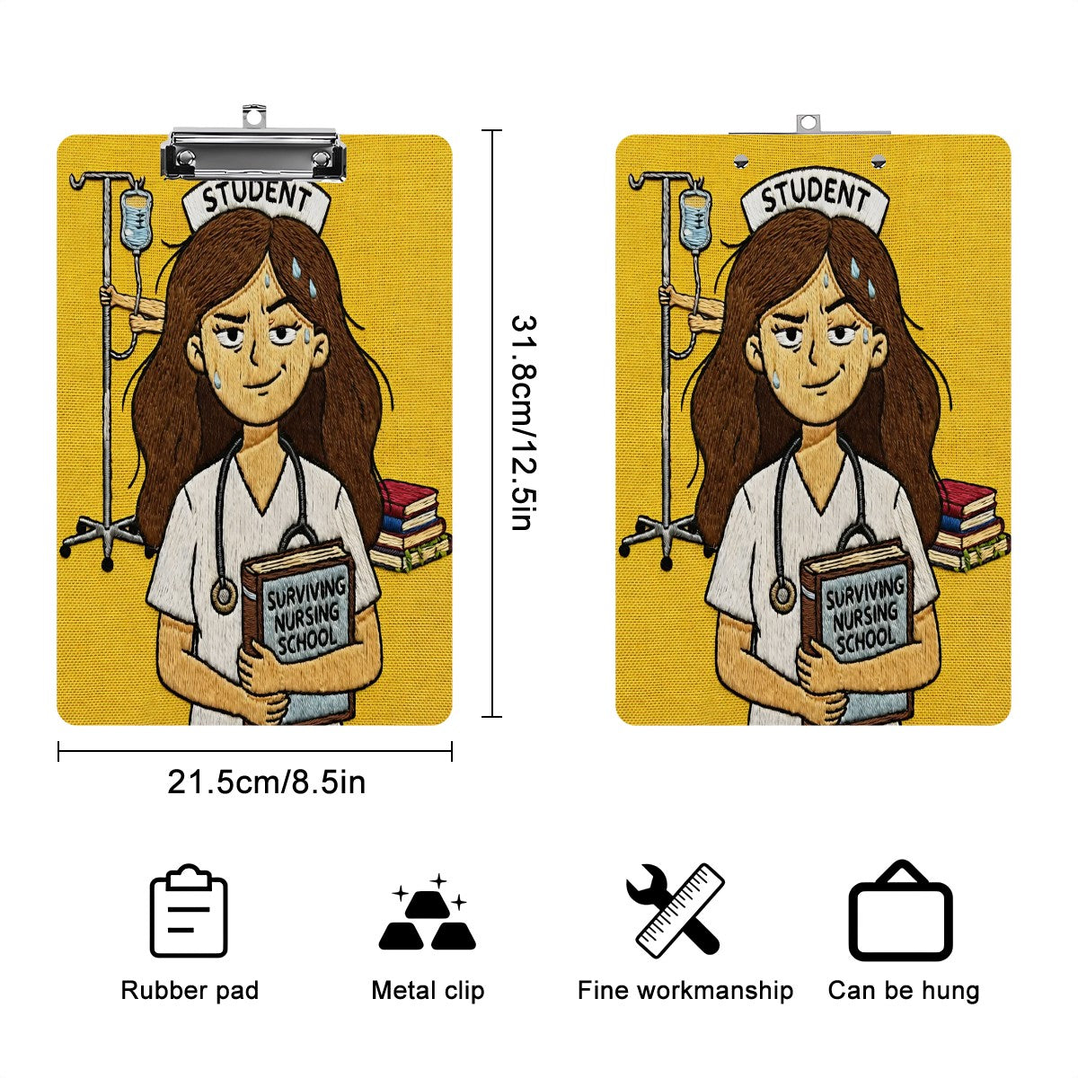 Stitched & Stressed — Nursing Student Faux Embroidery Clipboard