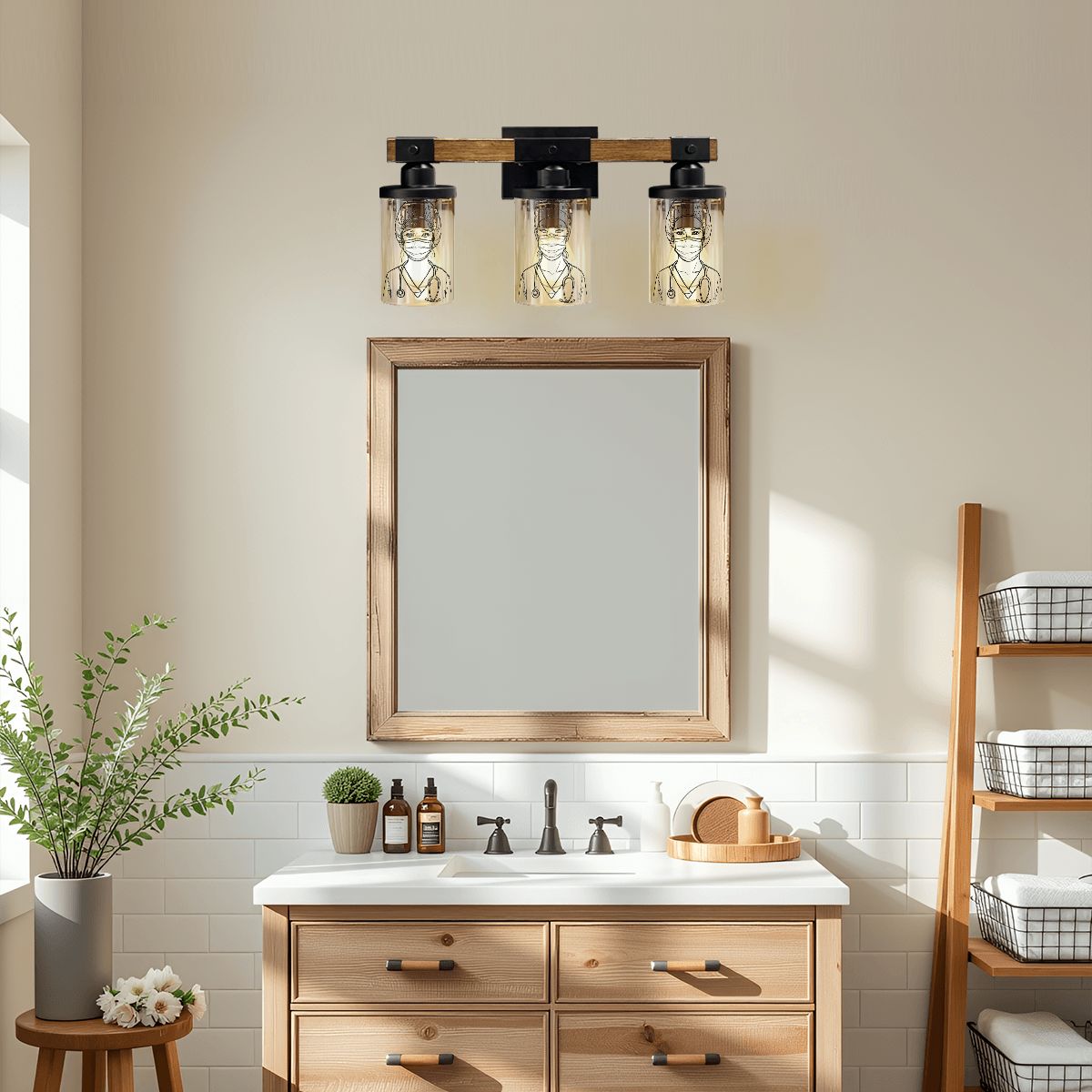 Healthcare Tribute Light Fixture, Nurse Wall Sconce, Medical Art Lighting, Premium Wooden Mount