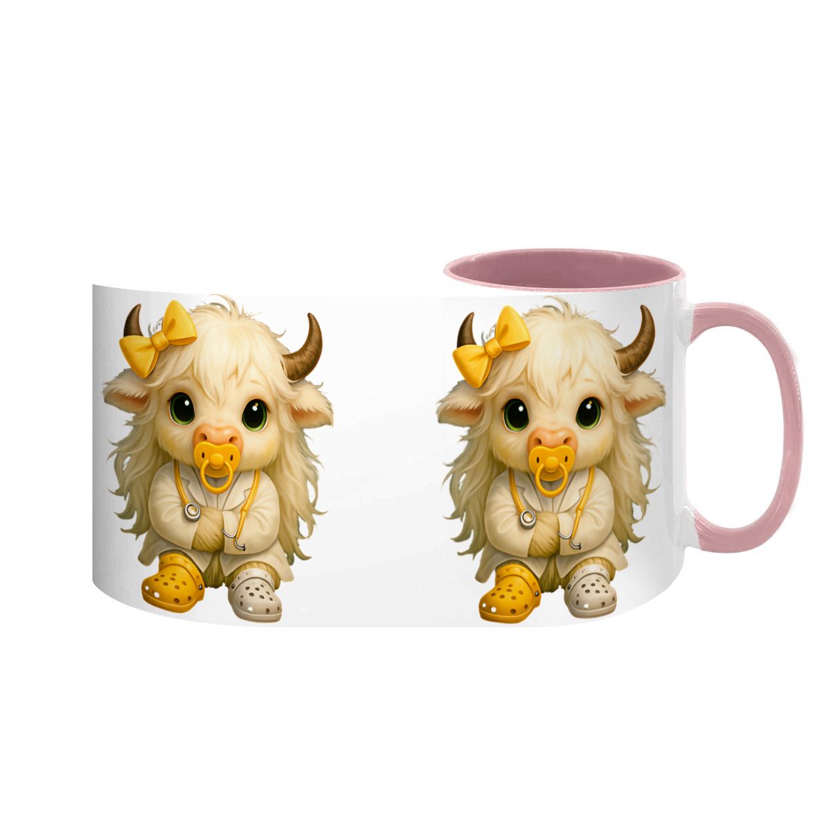 Highland Cow Mini‑Doc Ceramic Mug — Premium Gloss (15oz) (Made in USA)