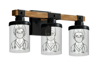 Healthcare Tribute Light Fixture, Nurse Wall Sconce, Medical Art Lighting, Premium Wooden Mount