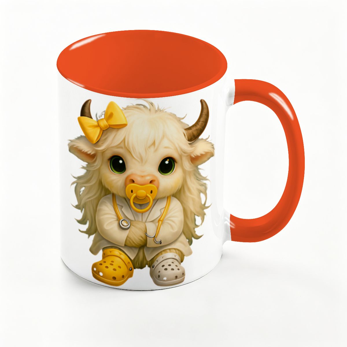 Highland Cow Mini‑Doc Ceramic Mug — Premium Gloss (15oz) (Made in USA)