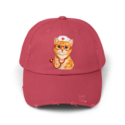 Nurse Cat Distressed Cap – Cute Kitty Nurse Baseball Hat