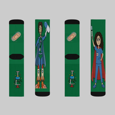 Superhero Nurse Sublimation Socks — Cute Medical Staff Gift