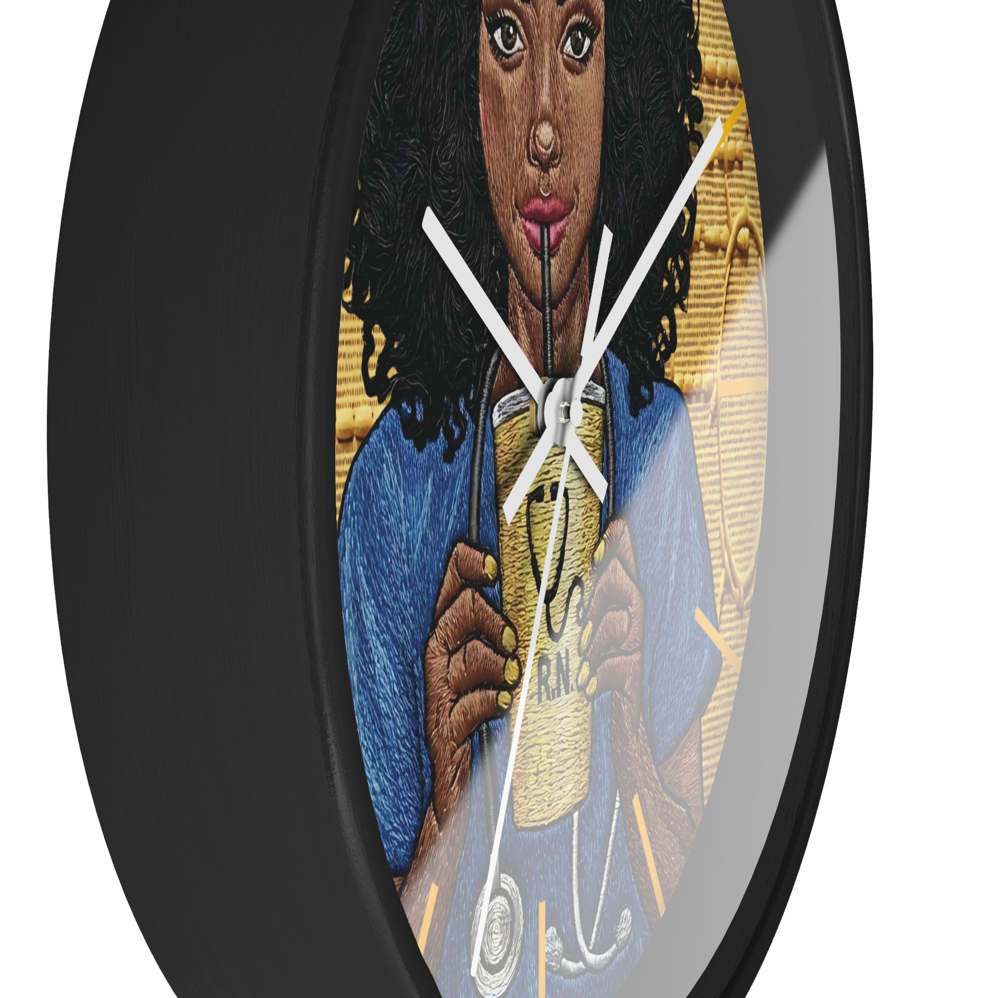 RN Coffee Nurse Wall Clock — Black Nurse Gift for Registered Nurses