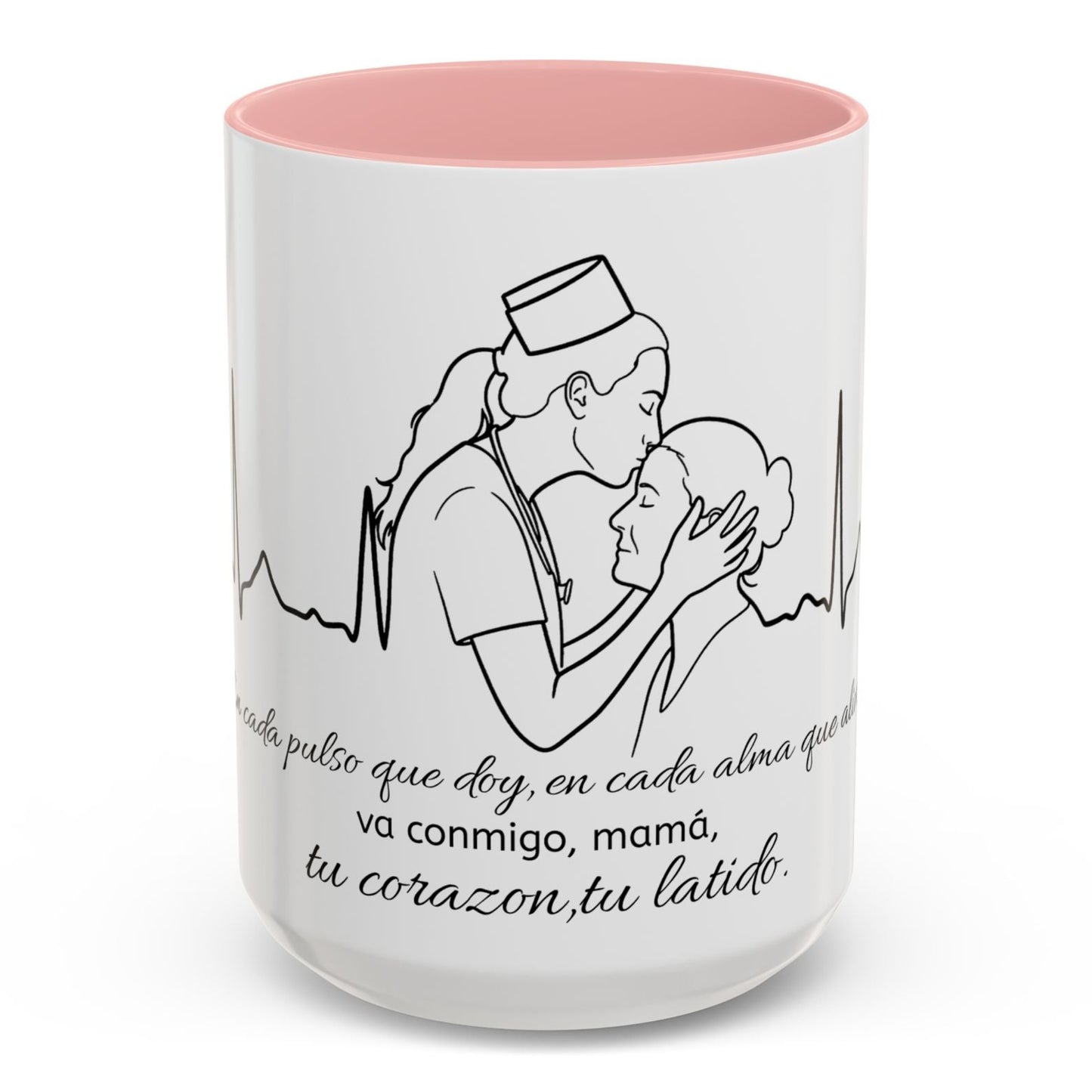 Nurse & Mom Tribute Coffee Mug – "Va conmigo, mamá, en mi corazón tu latido"