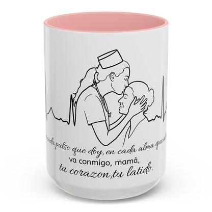 Nurse & Mom Tribute Coffee Mug – "Va conmigo, mamá, en mi corazón tu latido"