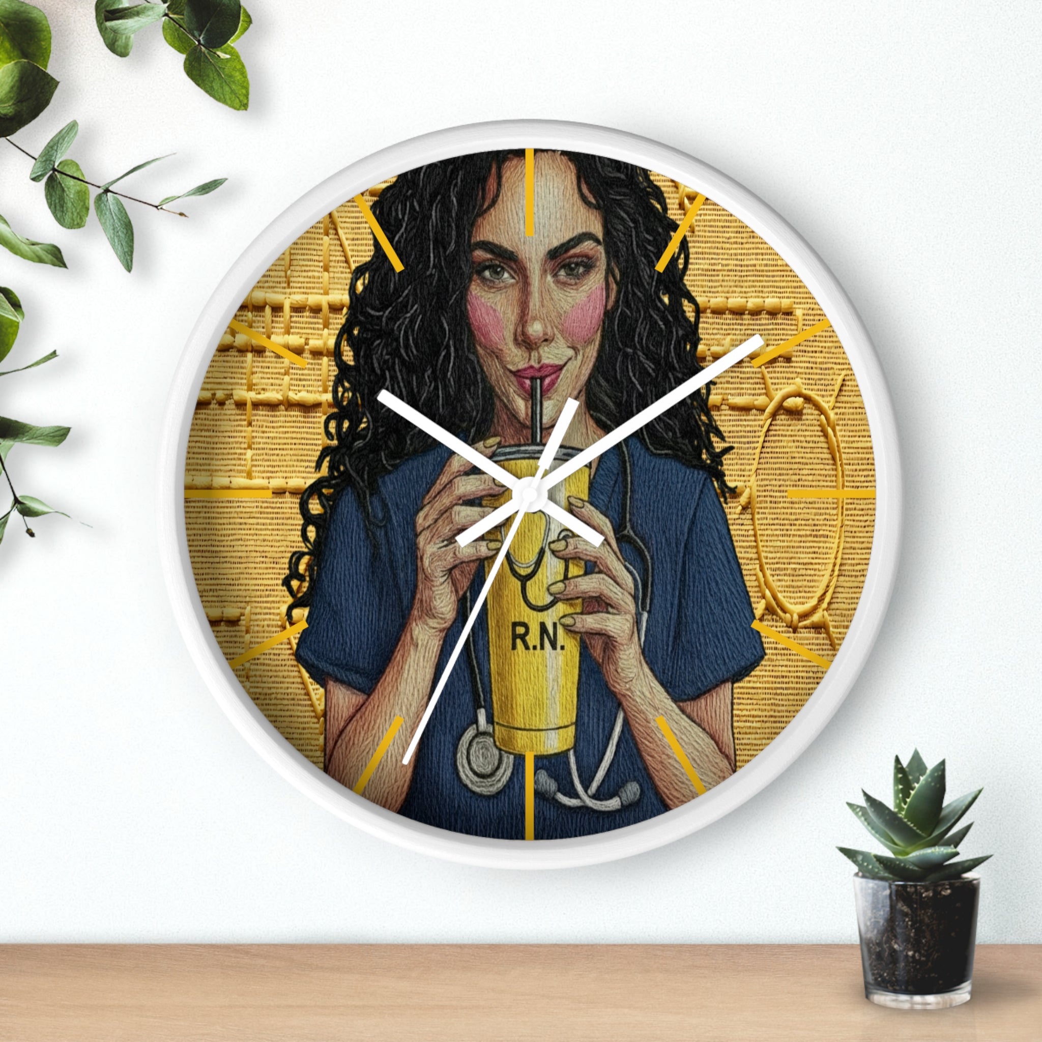 Wall Clock —RN Nurse Drinking  Illustration | Gift for Nurses