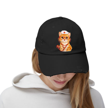 Nurse Cat Distressed Cap – Cute Kitty Nurse Baseball Hat