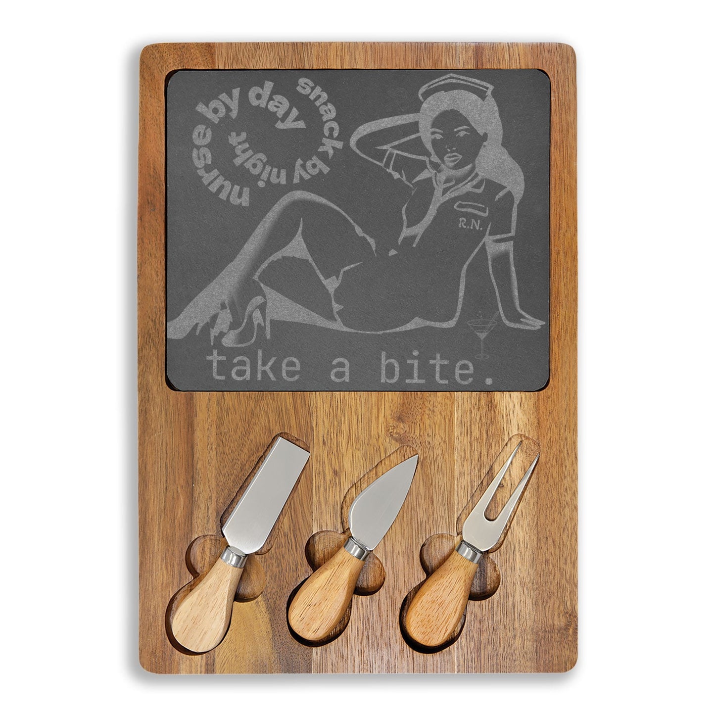 Engraved Charcuterie Board — Pinup R.N.- Nurse by Day, Snack by Night