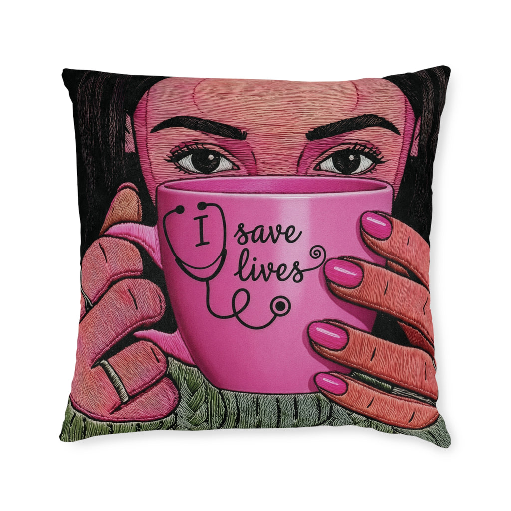 Nurse Square Pillow — Pink Back (Exclusive Design)