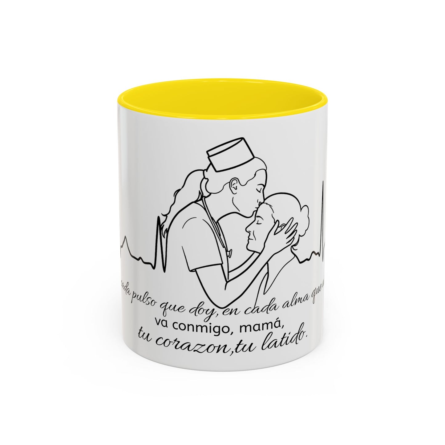 Nurse & Mom Tribute Coffee Mug – "Va conmigo, mamá, en mi corazón tu latido"