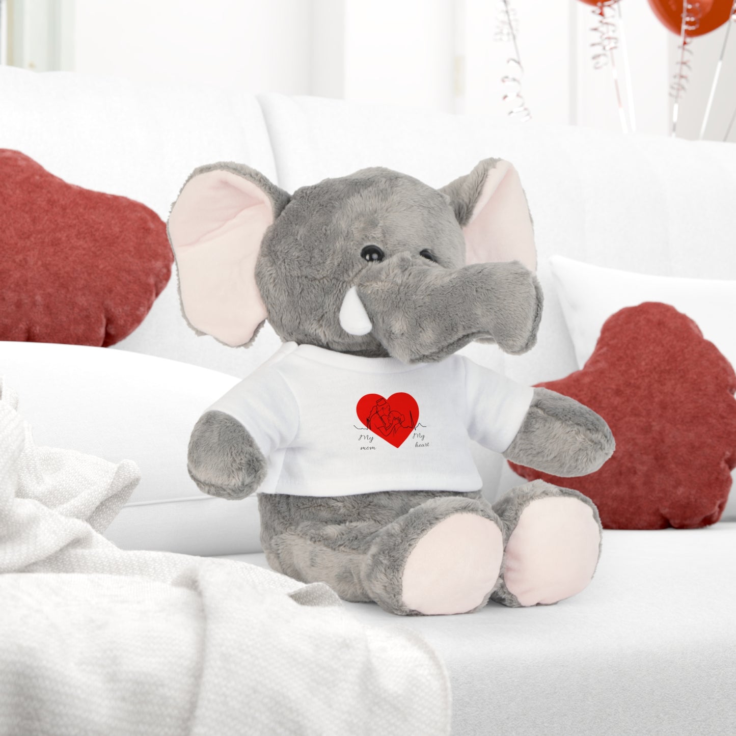Stuffed Bear – 'My Mom, My Heart' Heart T‑Shirt Plush