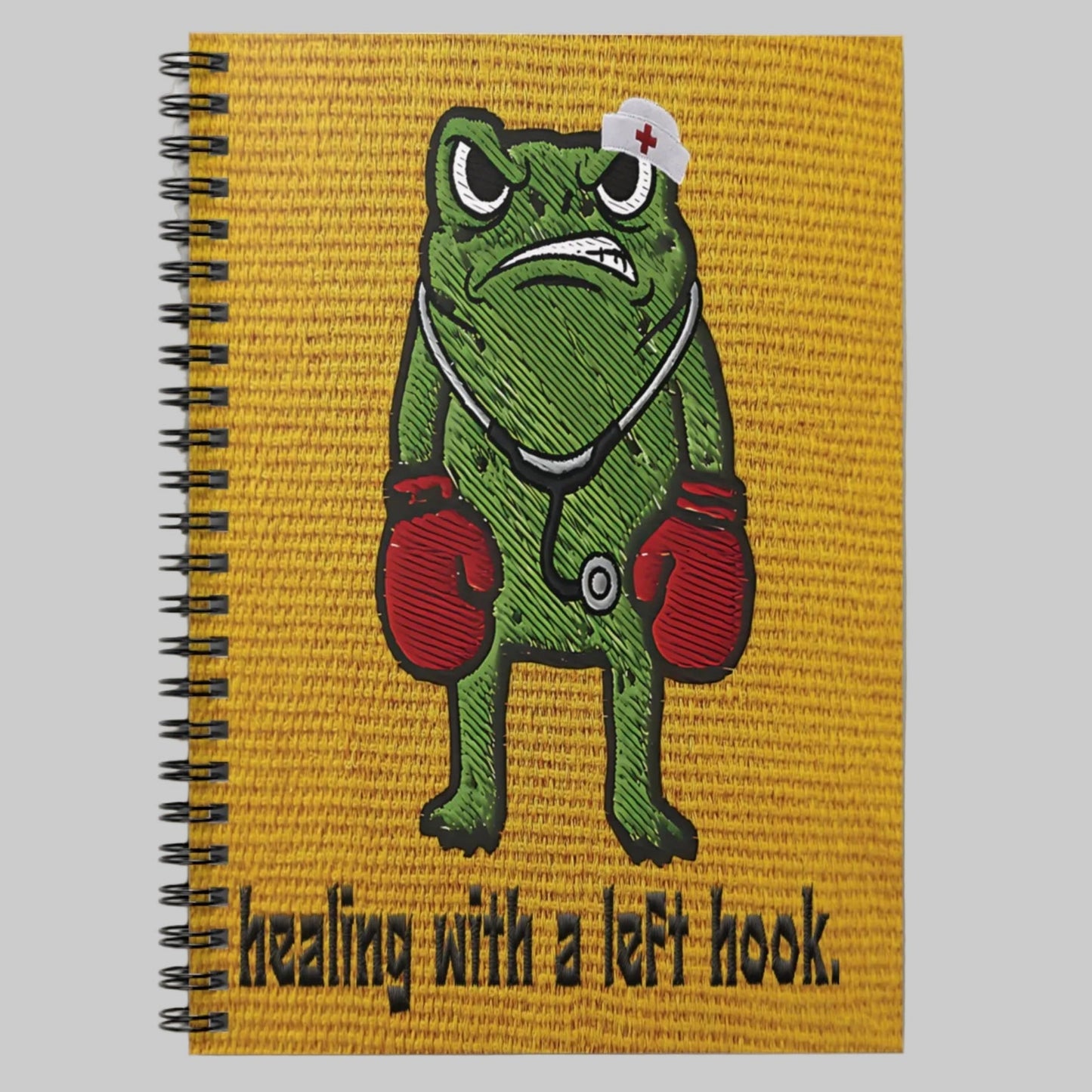 Nurse Frog Spiral Notebook — "Healing With a Left Hook" Ruled Journal