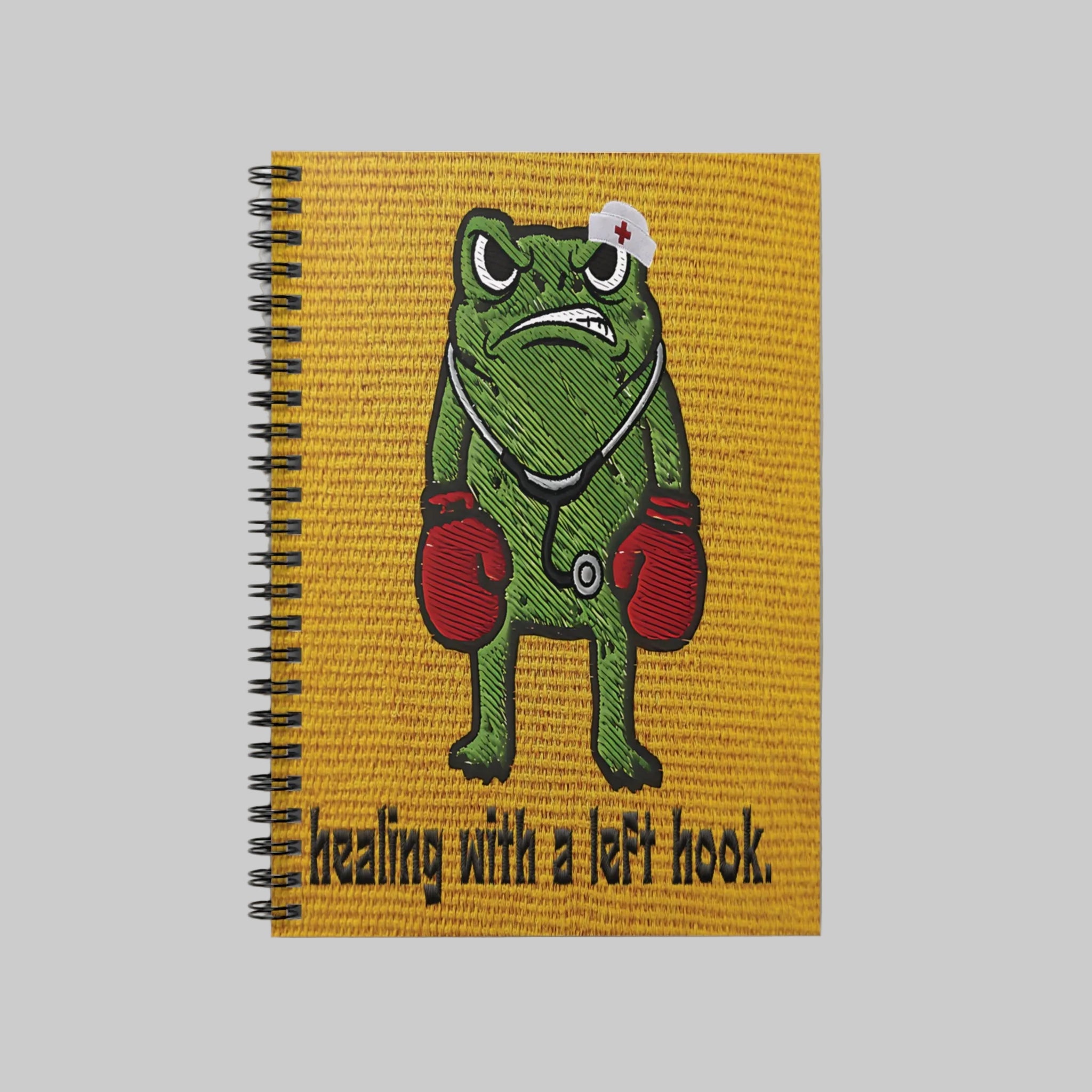 Nurse Frog Spiral Notebook — "Healing With a Left Hook" Ruled Journal