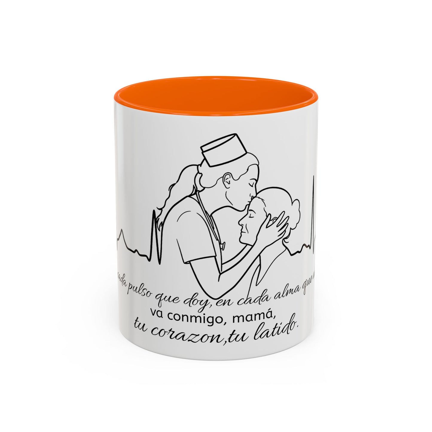 Nurse & Mom Tribute Coffee Mug – "Va conmigo, mamá, en mi corazón tu latido"