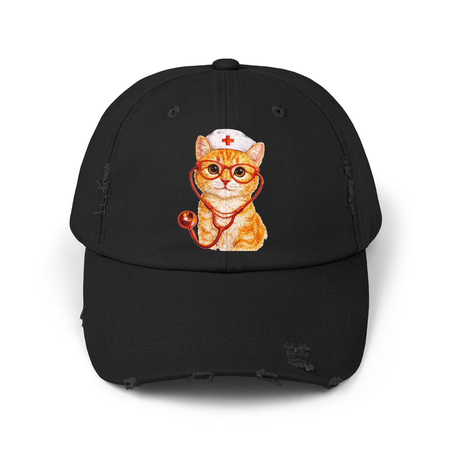 Nurse Cat Distressed Cap – Cute Kitty Nurse Baseball Hat