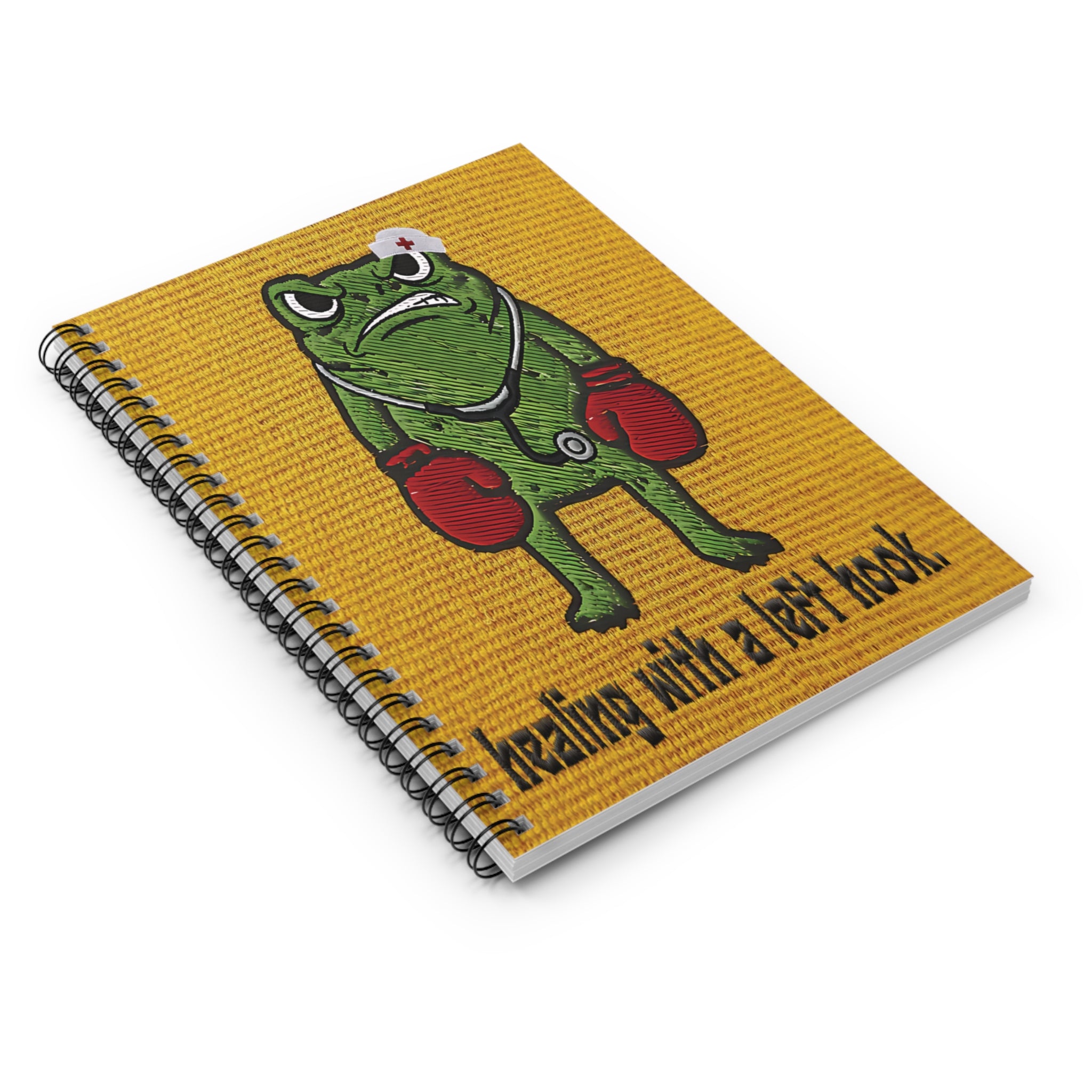 Nurse Frog Spiral Notebook — "Healing With a Left Hook" Ruled Journal