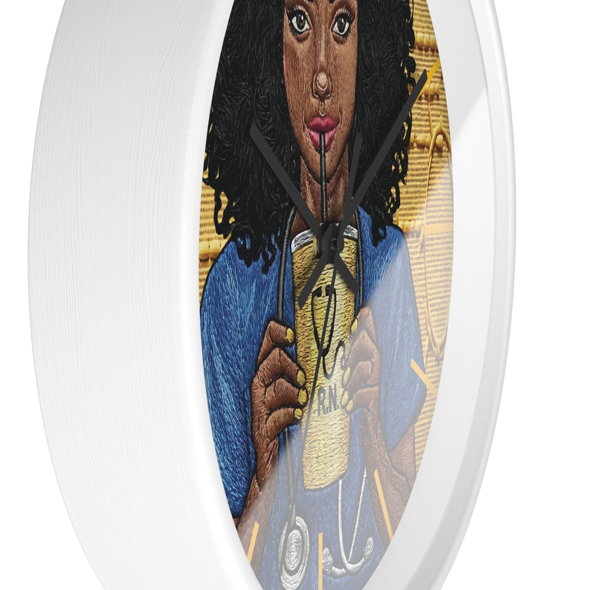 RN Coffee Nurse Wall Clock — Black Nurse Gift for Registered Nurses