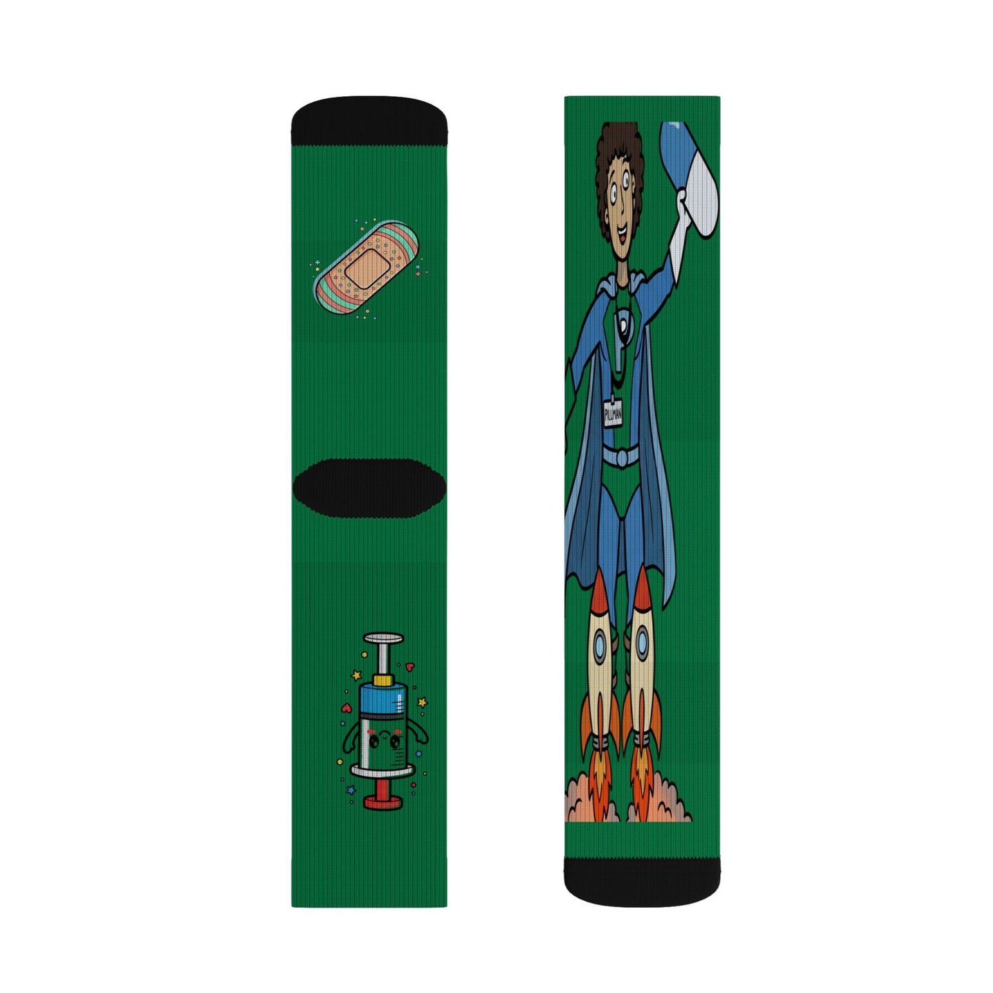 Superhero Nurse Sublimation Socks — Cute Medical Staff Gift