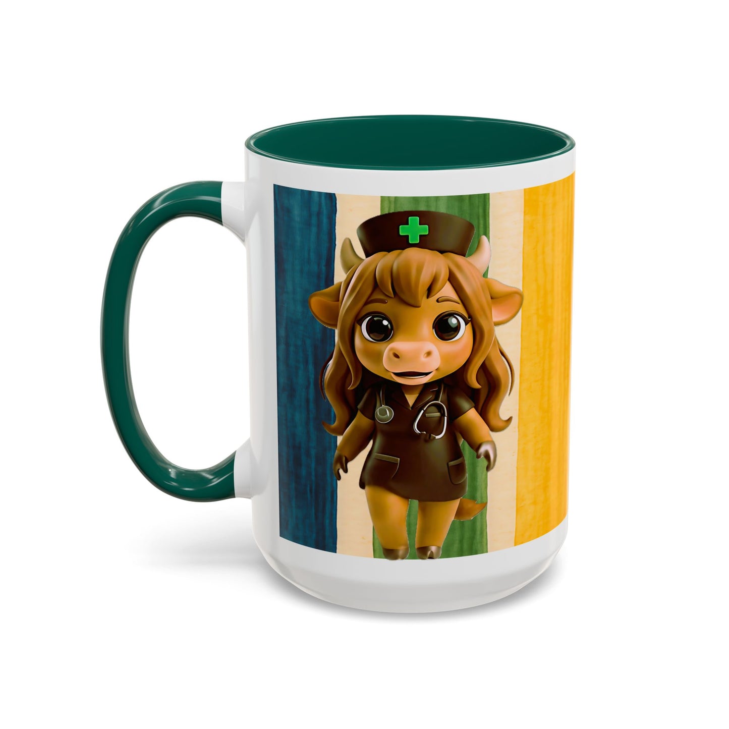 Cute Nurse Calf Coffee Mug – Colorful Striped 11oz/15oz Gift for Nurses & Vet Techs
