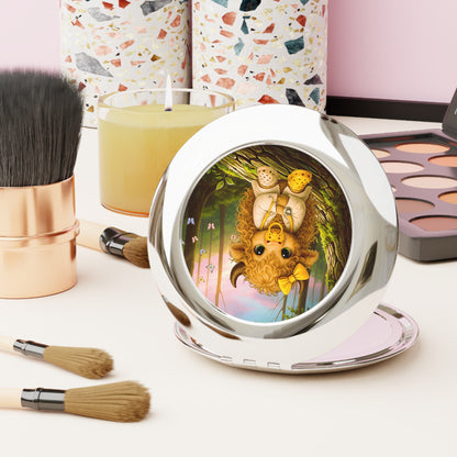 Compact Travel Mirror — Adorable Highland Calf Design, Portable Pocket Mirror for Kids & Adults