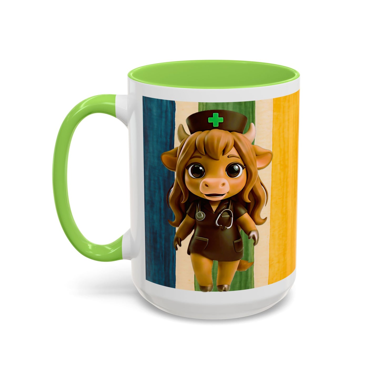 Cute Nurse Calf Coffee Mug – Colorful Striped 11oz/15oz Gift for Nurses & Vet Techs