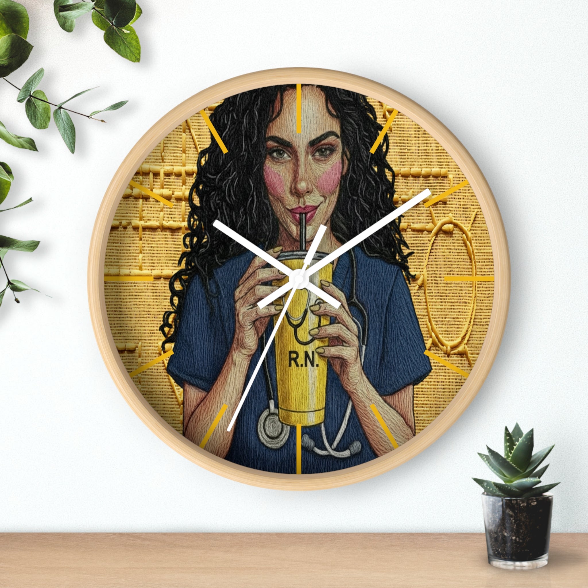 Wall Clock —RN Nurse Drinking  Illustration | Gift for Nurses