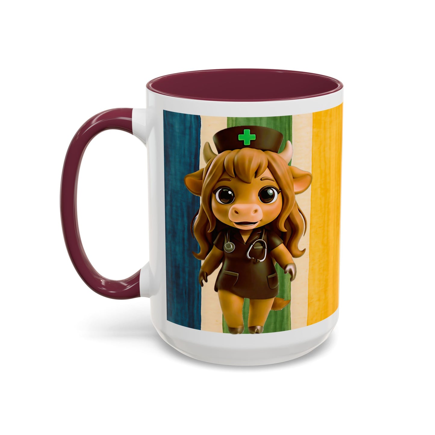 Cute Nurse Calf Coffee Mug – Colorful Striped 11oz/15oz Gift for Nurses & Vet Techs