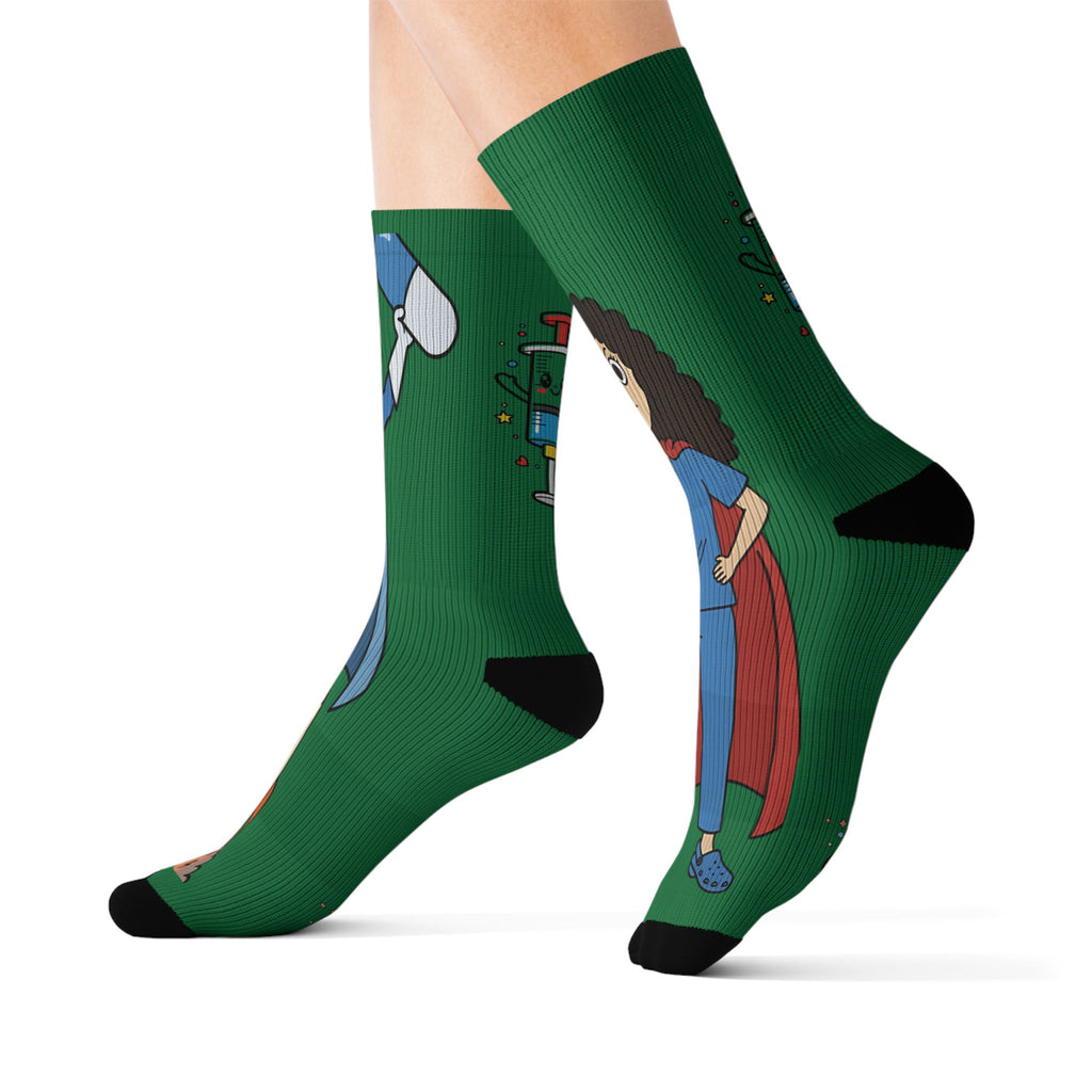 Superhero Nurse Sublimation Socks — Cute Medical Staff Gift