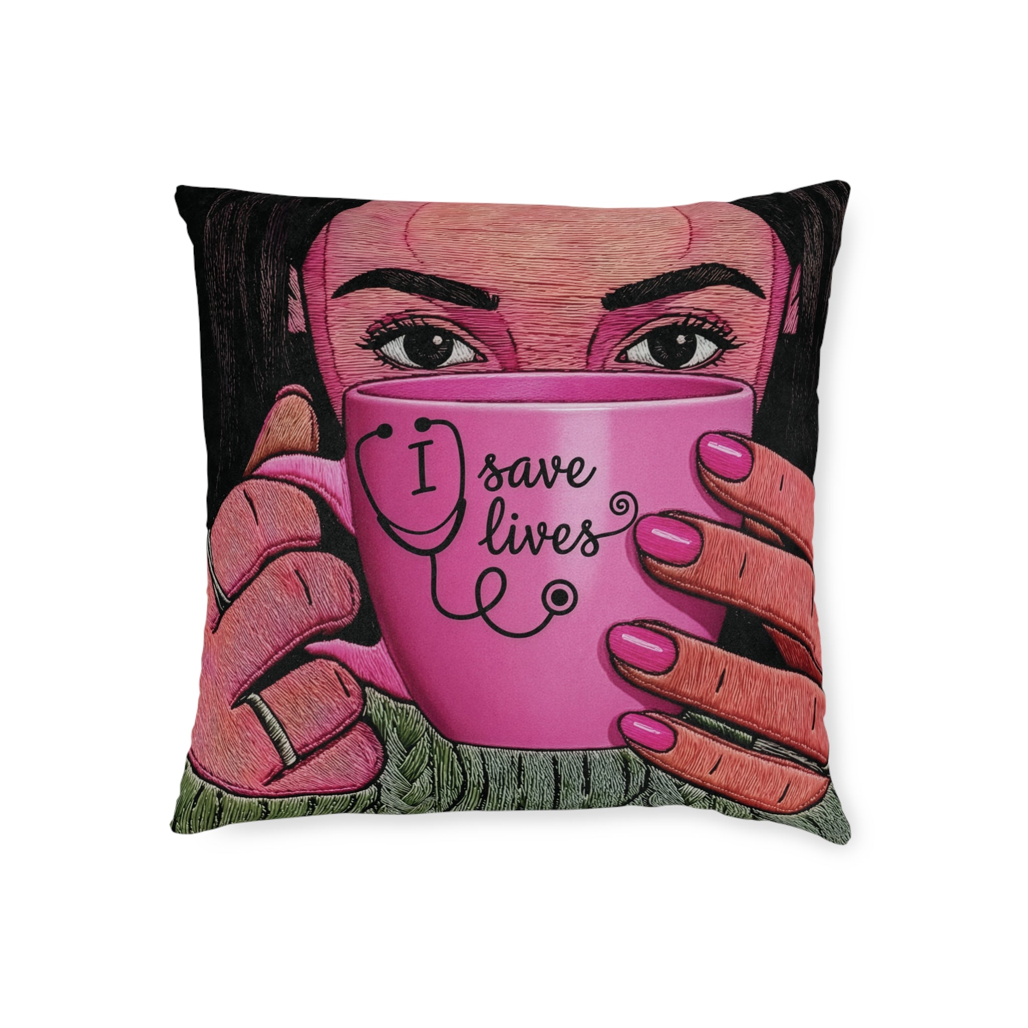 Nurse Square Pillow — Pink Back (Exclusive Design)
