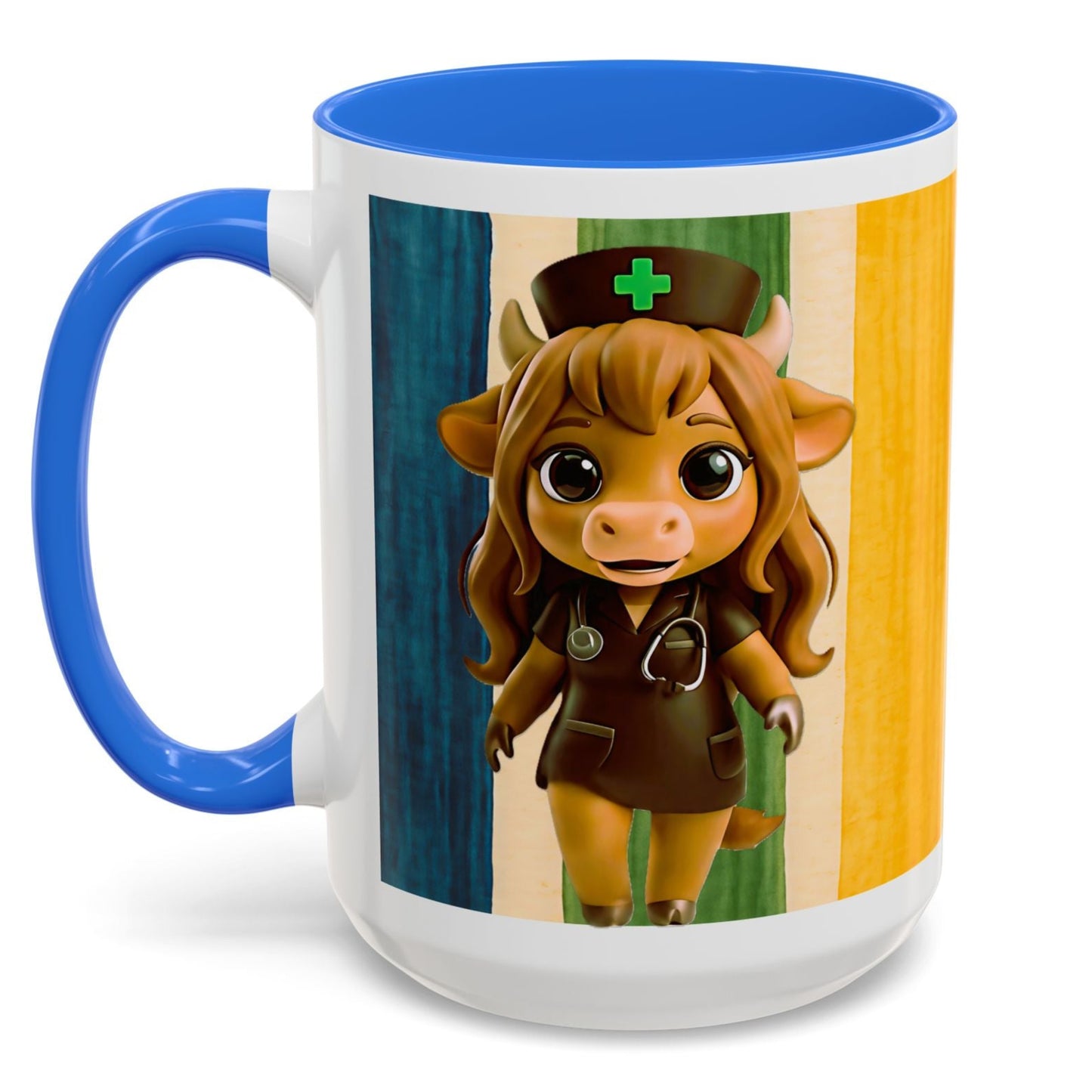 Cute Nurse Calf Coffee Mug – Colorful Striped 11oz/15oz Gift for Nurses & Vet Techs