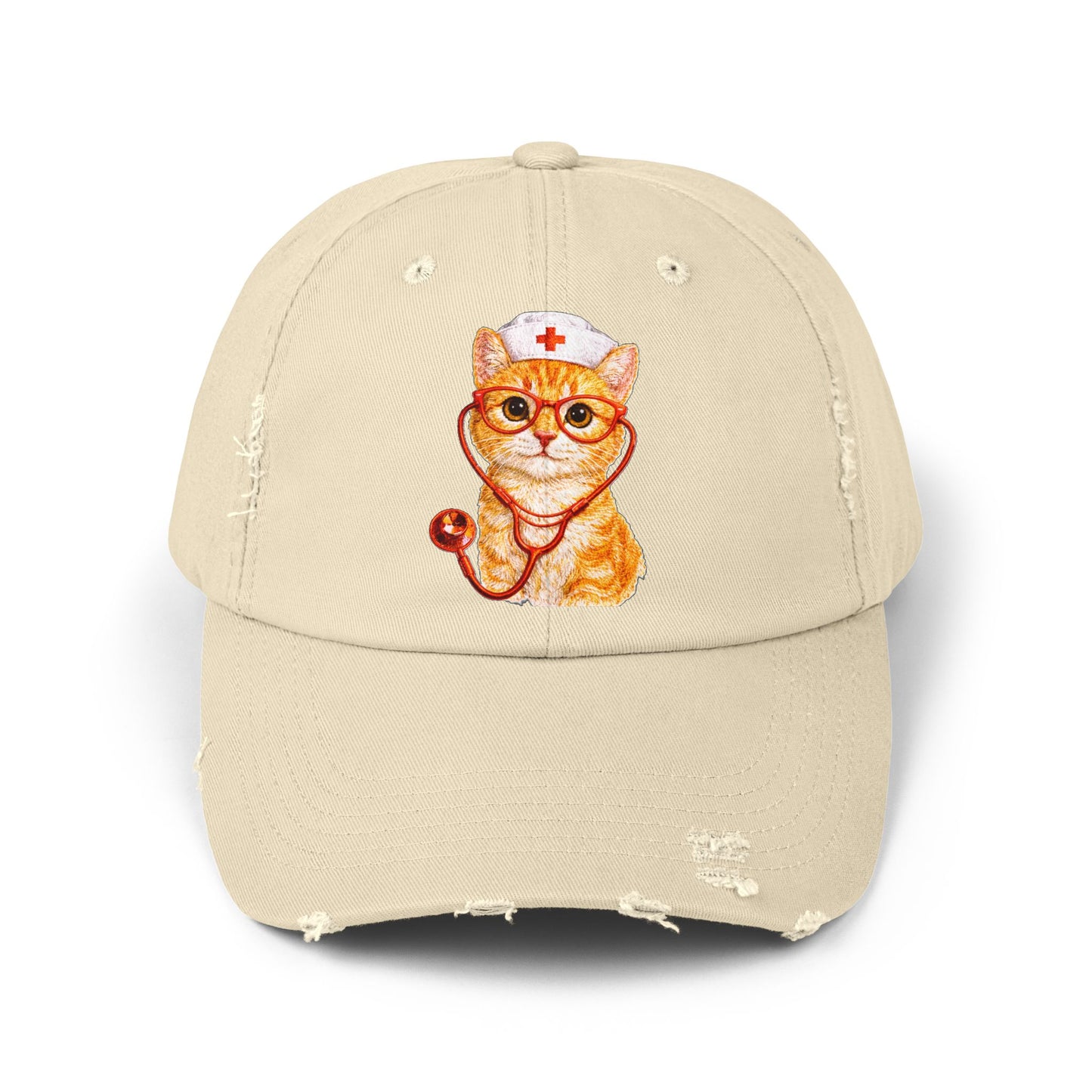 Nurse Cat Distressed Cap – Cute Kitty Nurse Baseball Hat