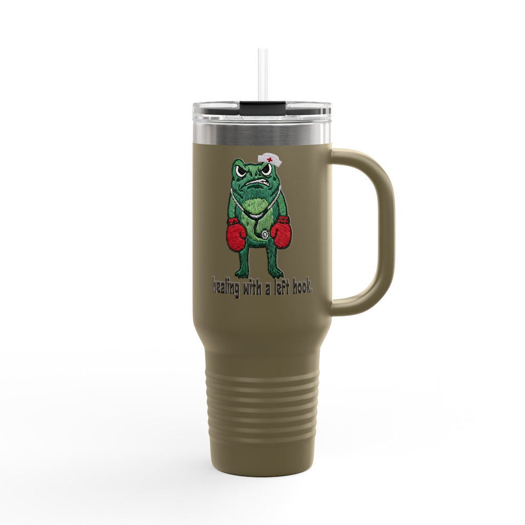 40oz Insulated Travel Mug — Boxing Nurse Frog "Healing with a Left Hook"