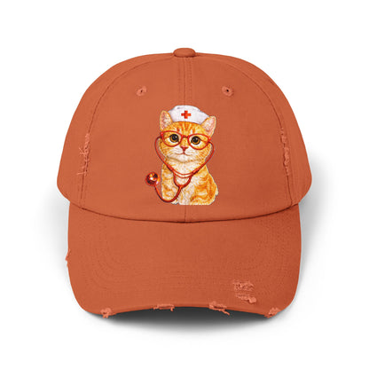 Nurse Cat Distressed Cap – Cute Kitty Nurse Baseball Hat