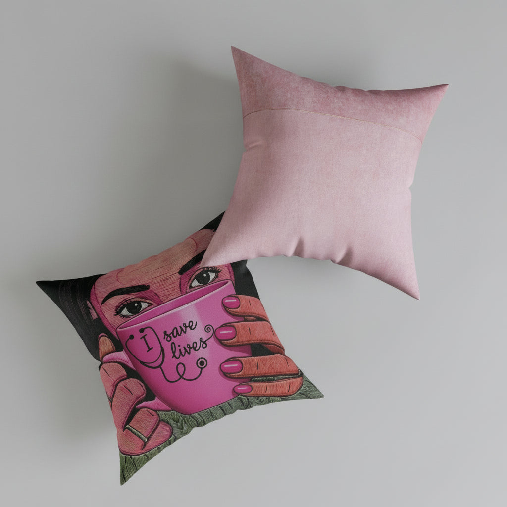 Nurse Square Pillow — Pink Back (Exclusive Design)