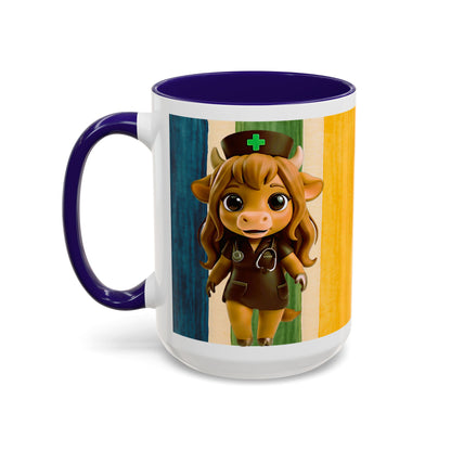 Cute Nurse Calf Coffee Mug – Colorful Striped 11oz/15oz Gift for Nurses & Vet Techs
