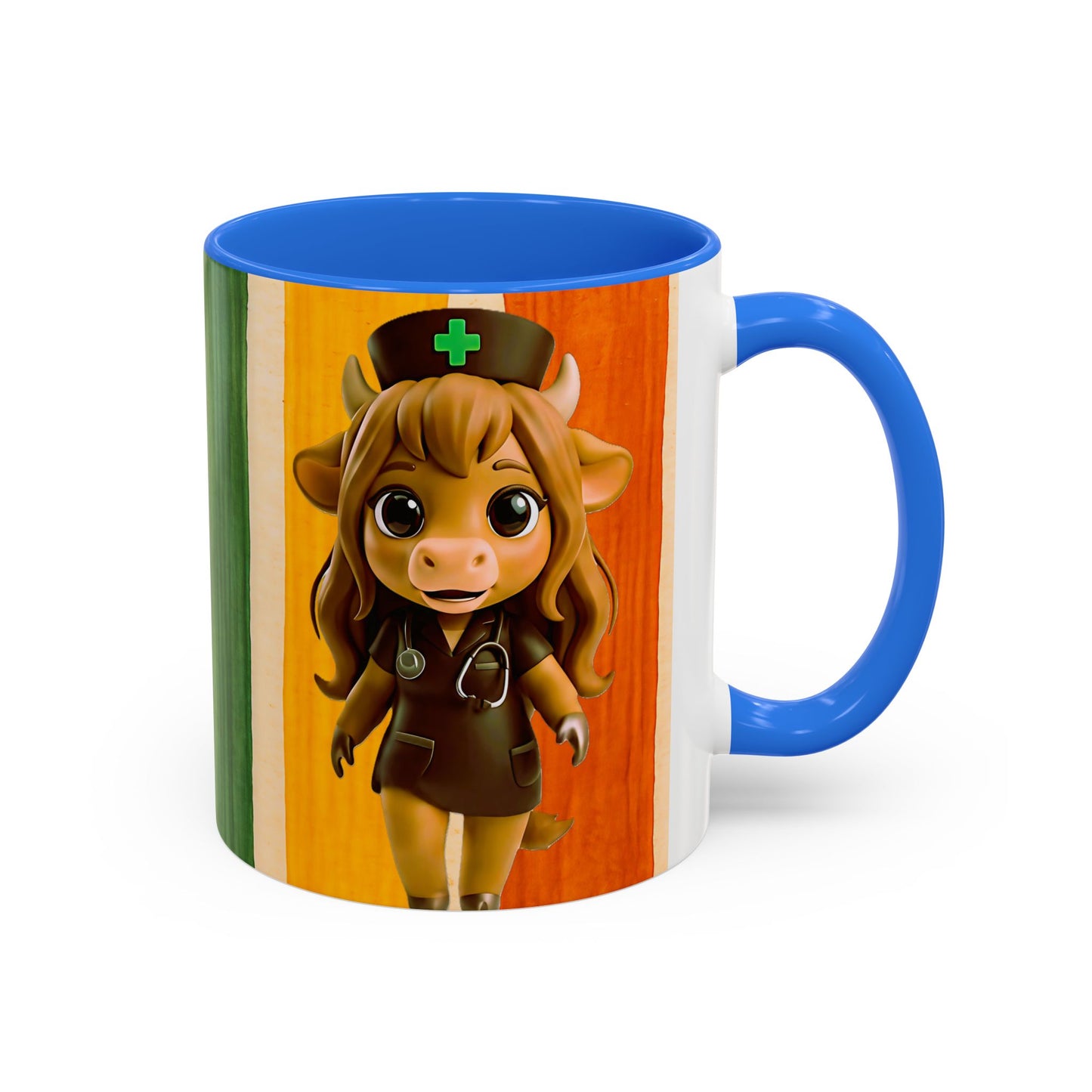 Cute Nurse Calf Coffee Mug – Colorful Striped 11oz/15oz Gift for Nurses & Vet Techs