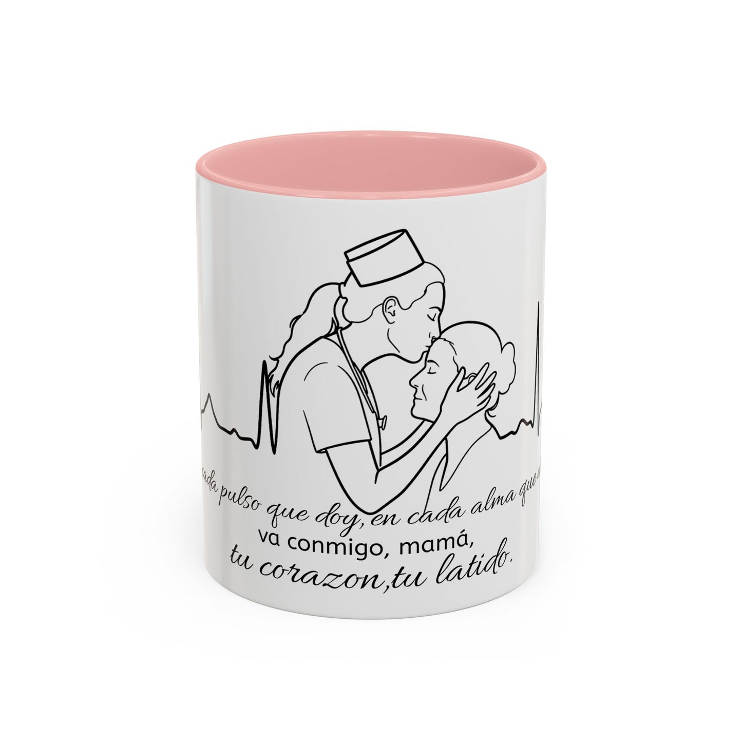 Nurse & Mom Tribute Coffee Mug – "Va conmigo, mamá, en mi corazón tu latido"