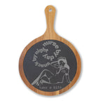 Engraved LVN Bamboo Charcuterie Board with Slate Inlay — 'Take a Bite' Pin-Up Design