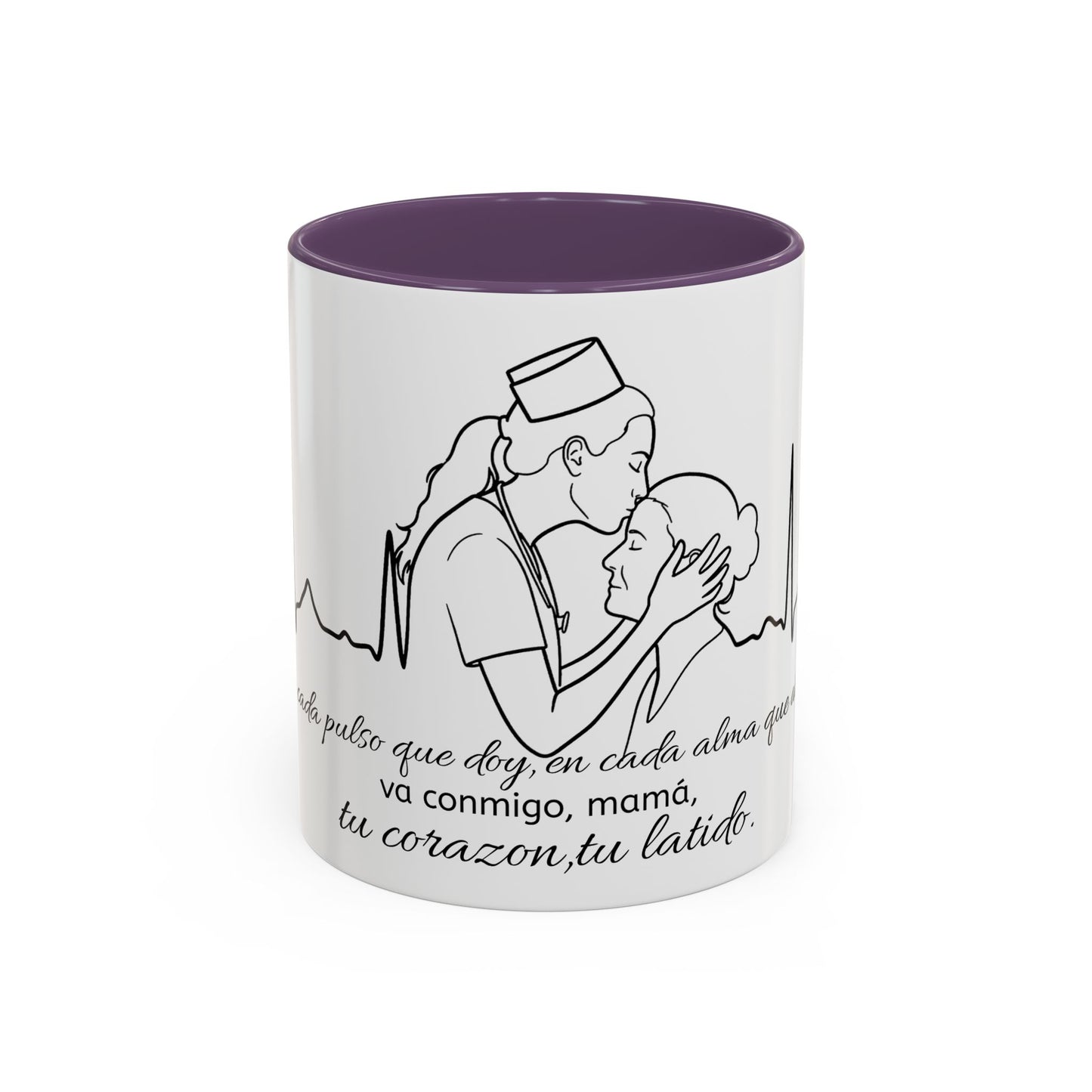 Nurse & Mom Tribute Coffee Mug – "Va conmigo, mamá, en mi corazón tu latido"