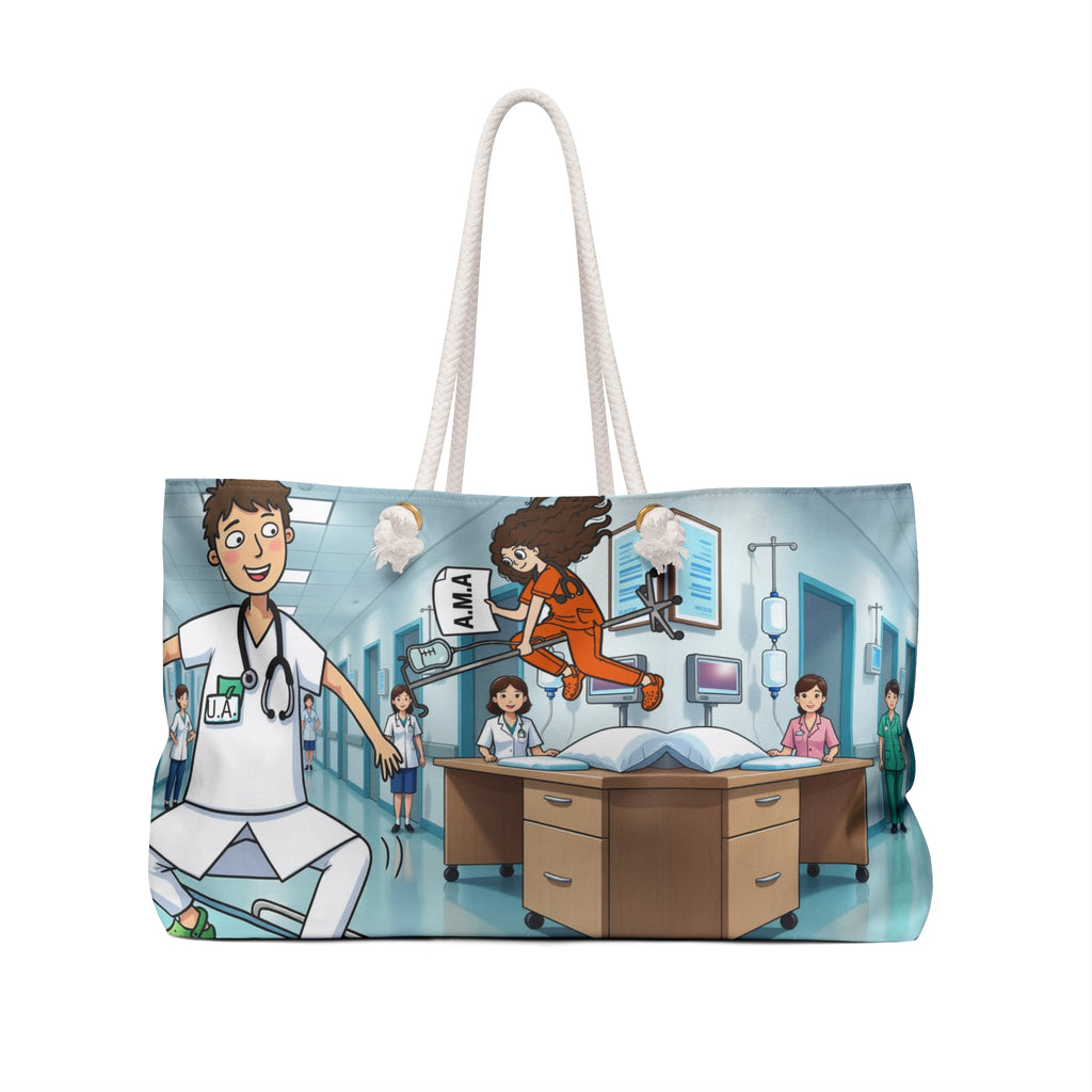 Cartoon Hospital Nurse Scene Weekender Bag | Medical Staff Illustration