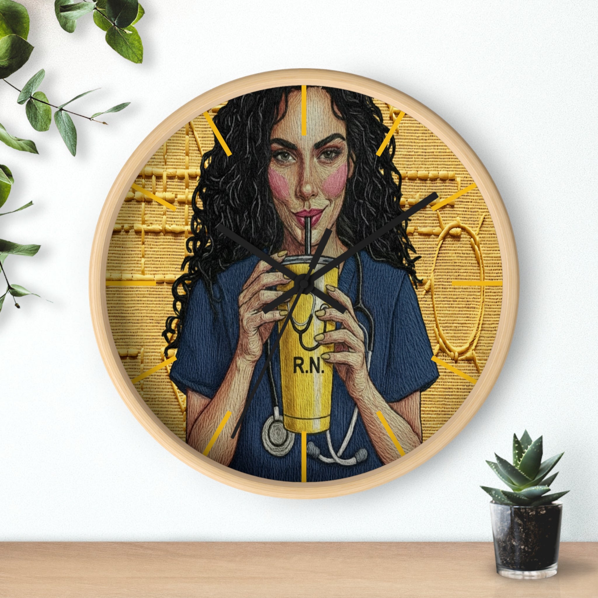 Wall Clock —RN Nurse Drinking  Illustration | Gift for Nurses