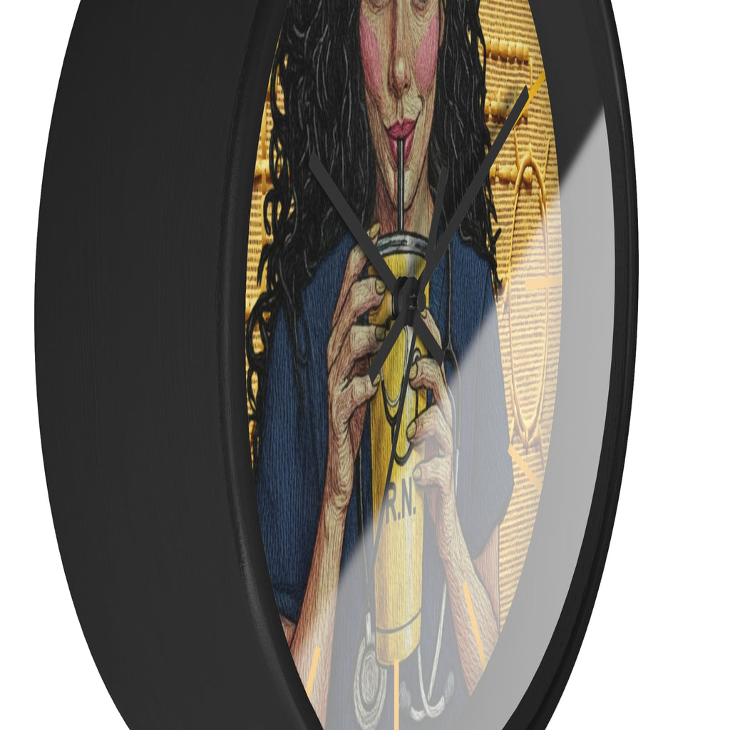 Wall Clock —RN Nurse Drinking  Illustration | Gift for Nurses