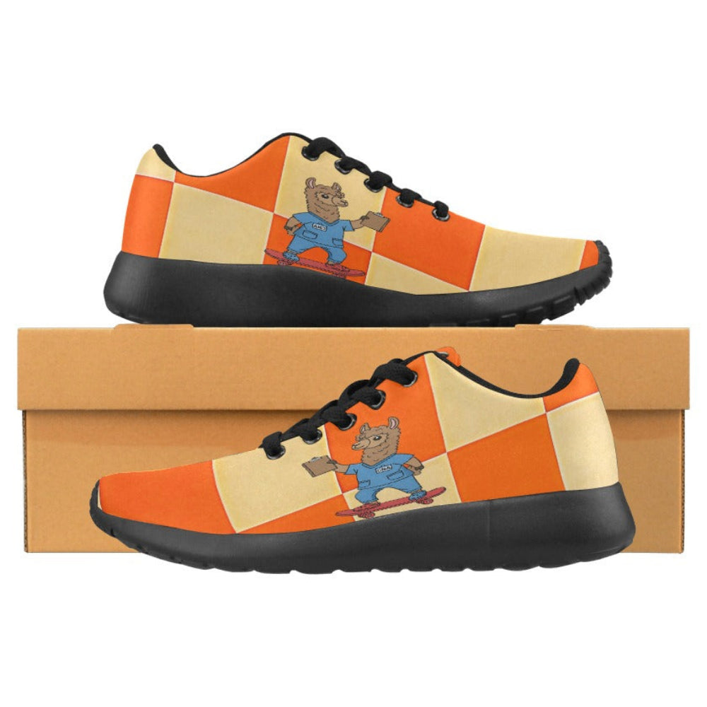 Llama on a Board Slip‑Ons — Orange Check Edition”