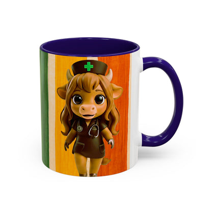 Cute Nurse Calf Coffee Mug – Colorful Striped 11oz/15oz Gift for Nurses & Vet Techs