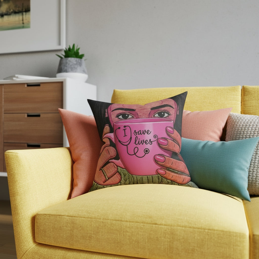 Nurse Square Pillow — Pink Back (Exclusive Design)