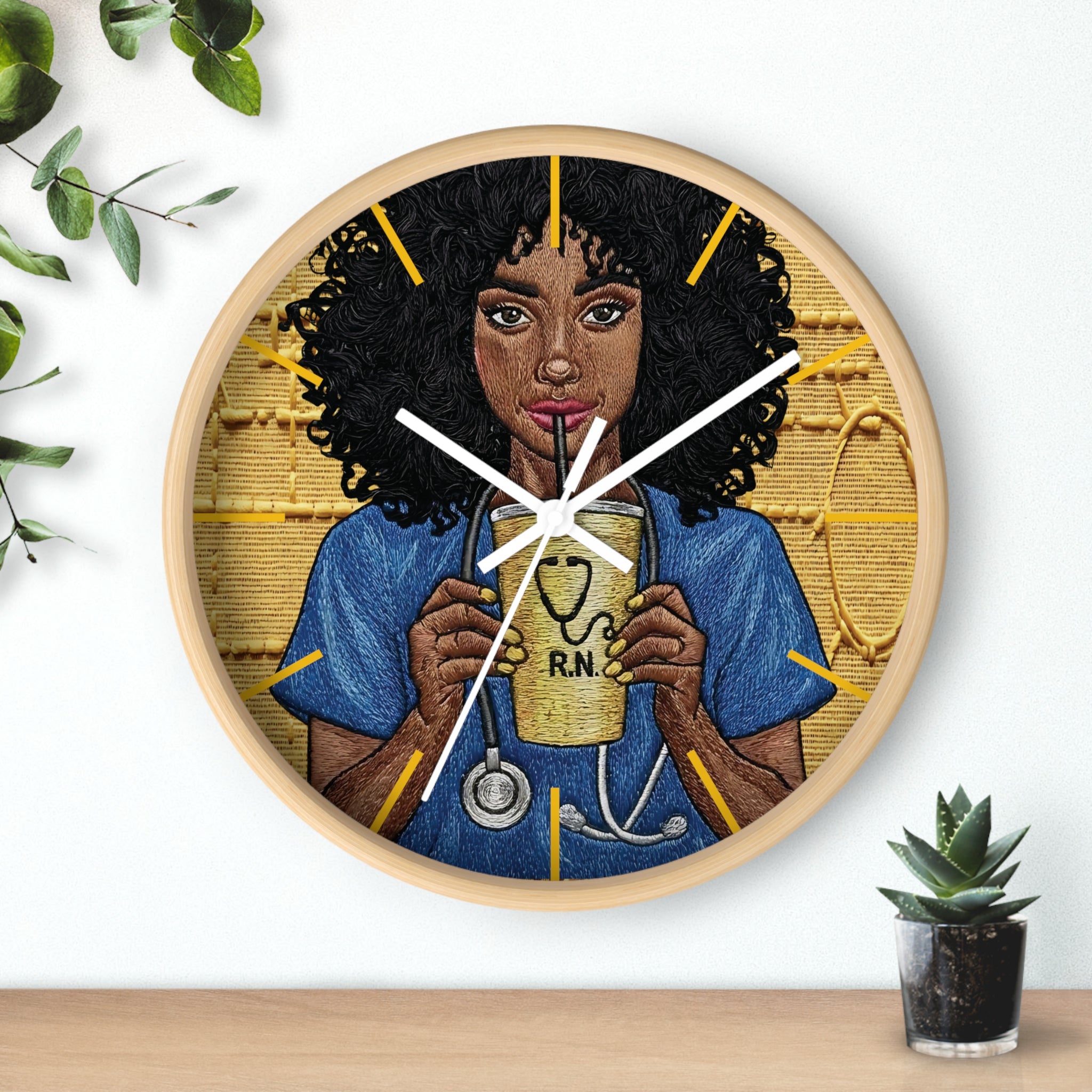 RN Coffee Nurse Wall Clock — Black Nurse Gift for Registered Nurses