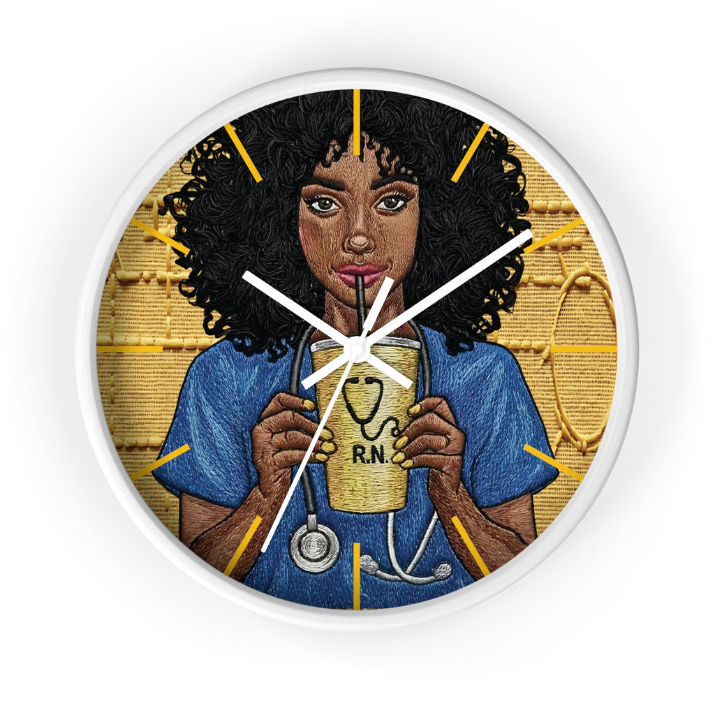 RN Coffee Nurse Wall Clock — Black Nurse Gift for Registered Nurses