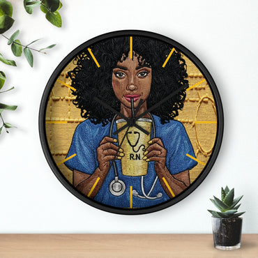 RN Coffee Nurse Wall Clock — Black Nurse Gift for Registered Nurses
